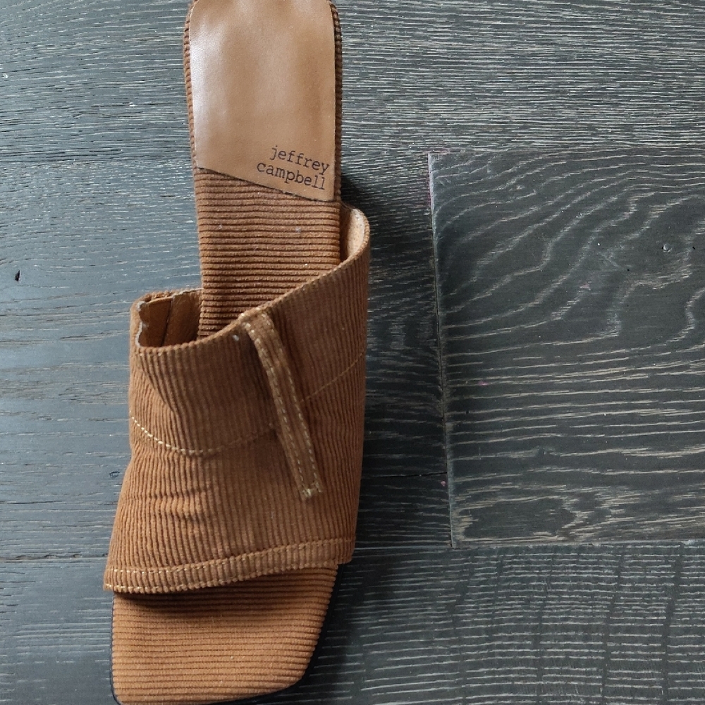 Jeffrey Campbell Tan Corduroy Slide Sandals